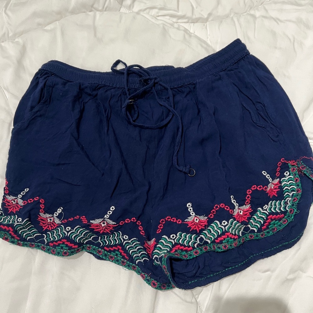 Embroidered Navy Women's Shorts